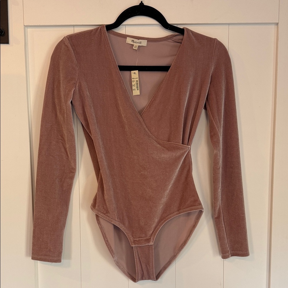 Madewell Size XXS Mauve Long Sleeve Velvet Bodysuit